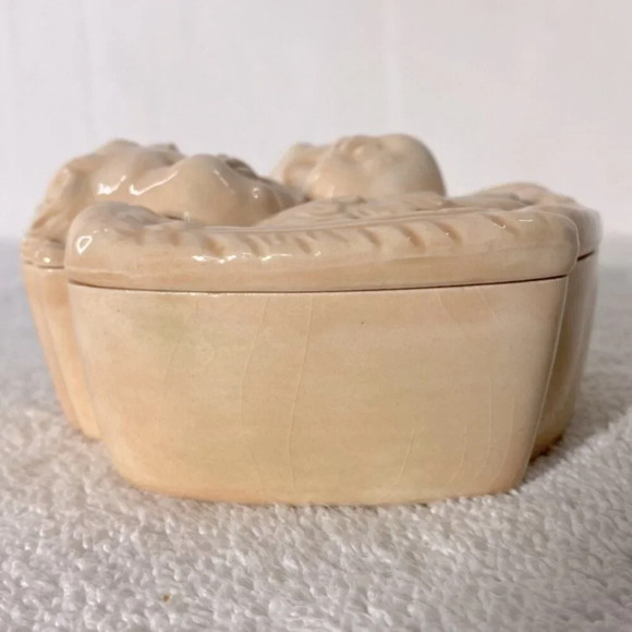 Vintage 1995 Peach Ceramic Cherub Angel Heads W Wings Trinket Dish With Lid - Picture 2 of 16